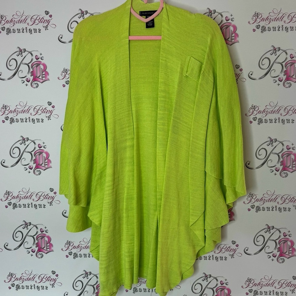 Parkhurst cardigan open waterfall flowy bright neon soft Lime Green Cardigan
